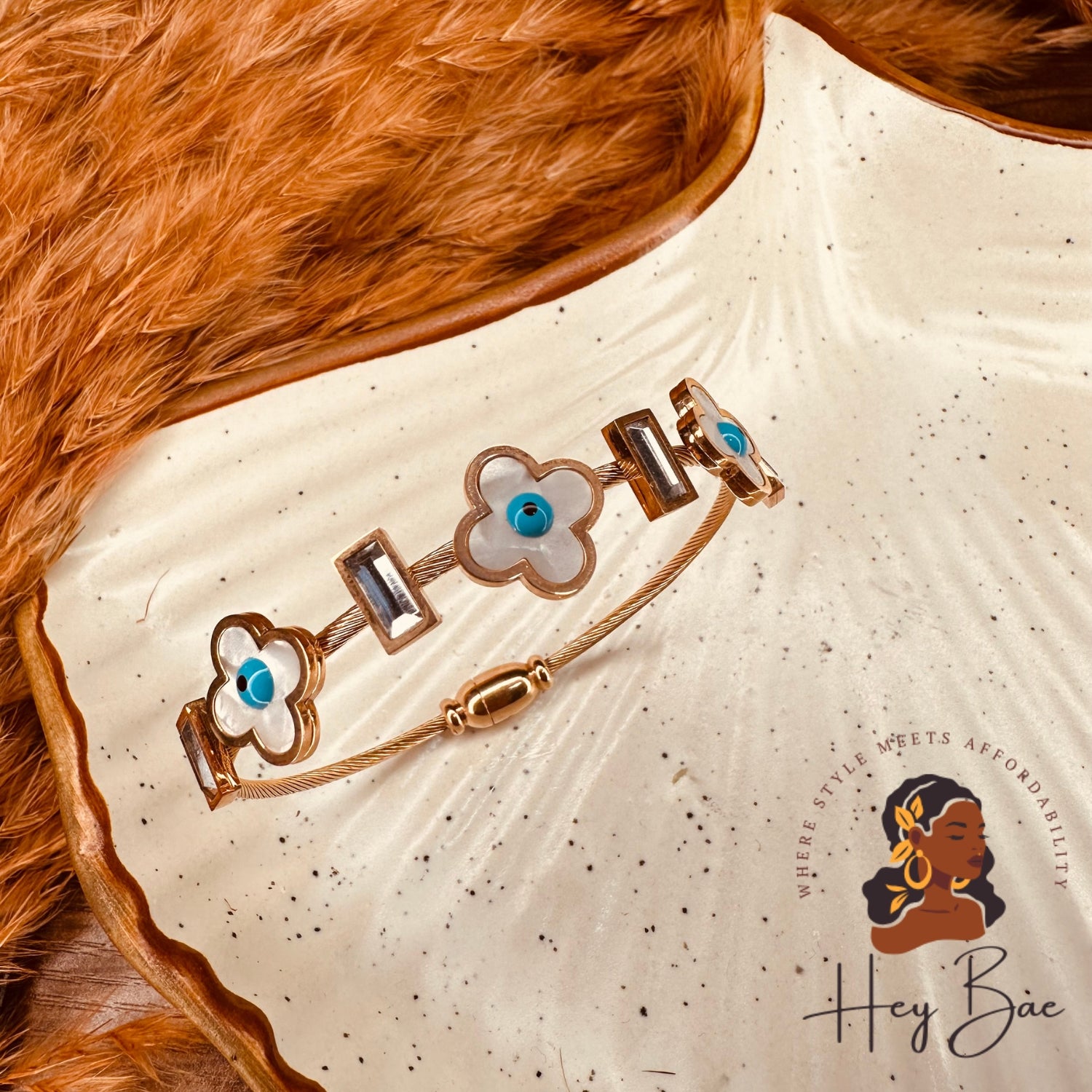 HeyBae Anti-Tarnish Evil Eye Bracelet styled for festive & party wear – Rose Gold Kada for Women