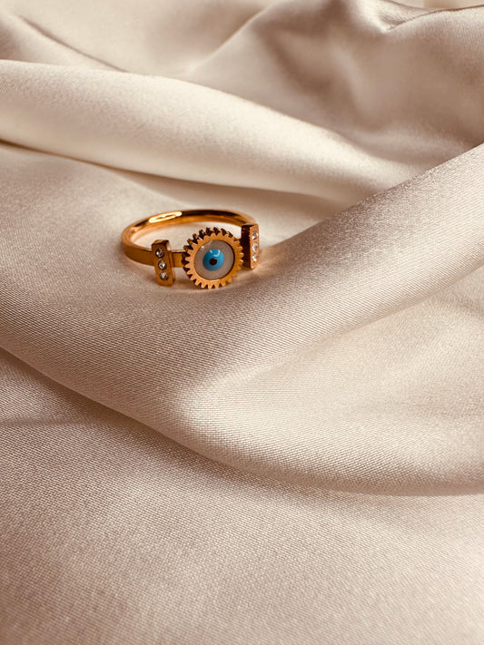 Heybae Gold Evil Eye Ring Anti tarnish for women