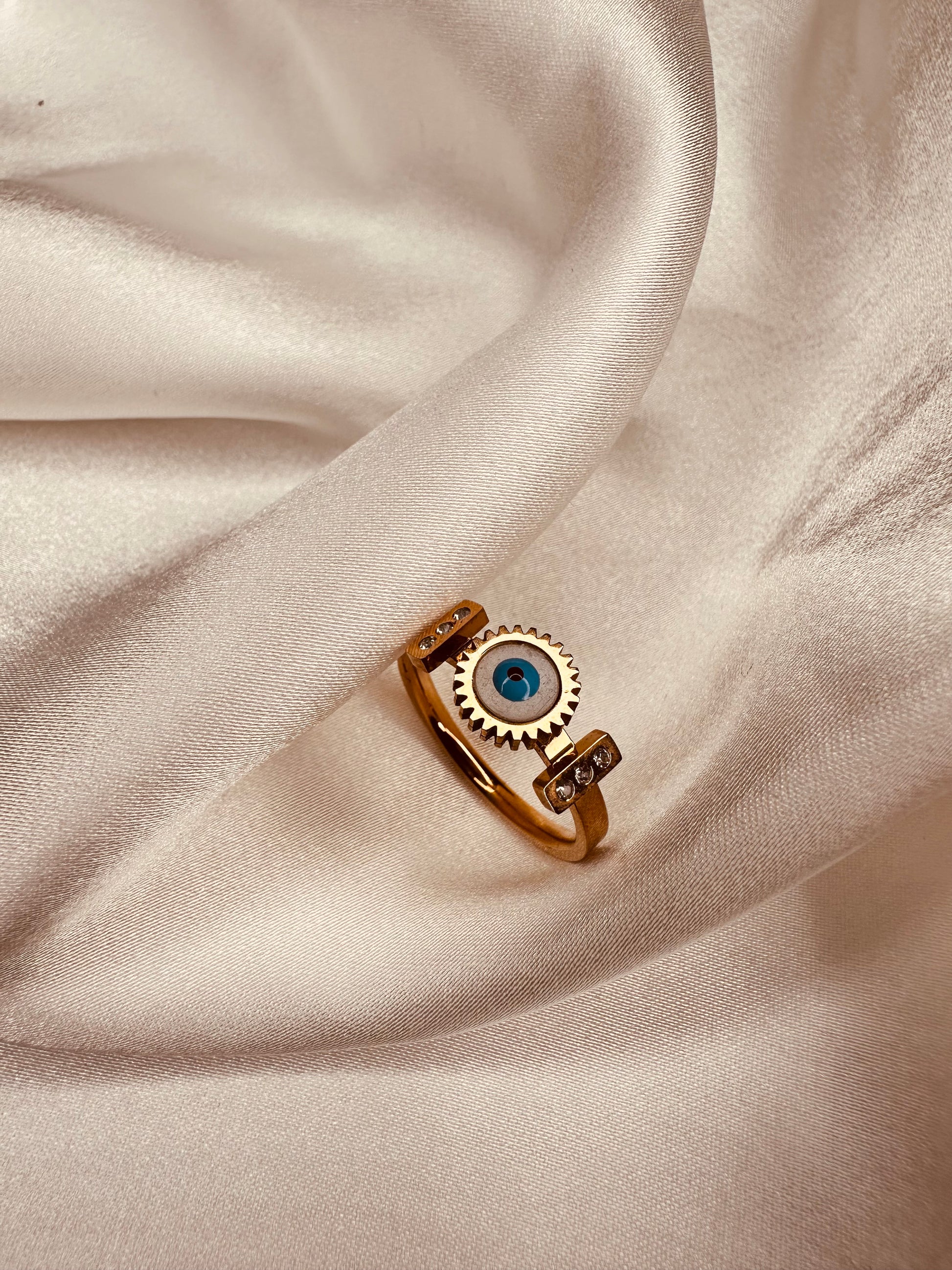 Gold Stainless Steel Evil Eye Ring – Anti-Tarnish Design by HeyBae