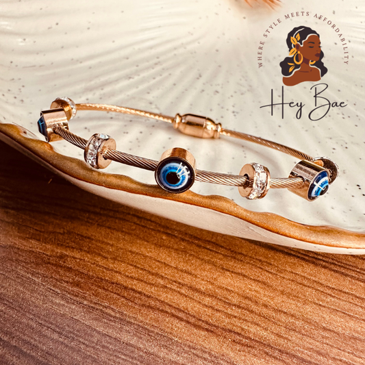 HeyBae Anti-Tarnish Evil Eye Rose Gold Bangle – Magnetic Bracelet for Women