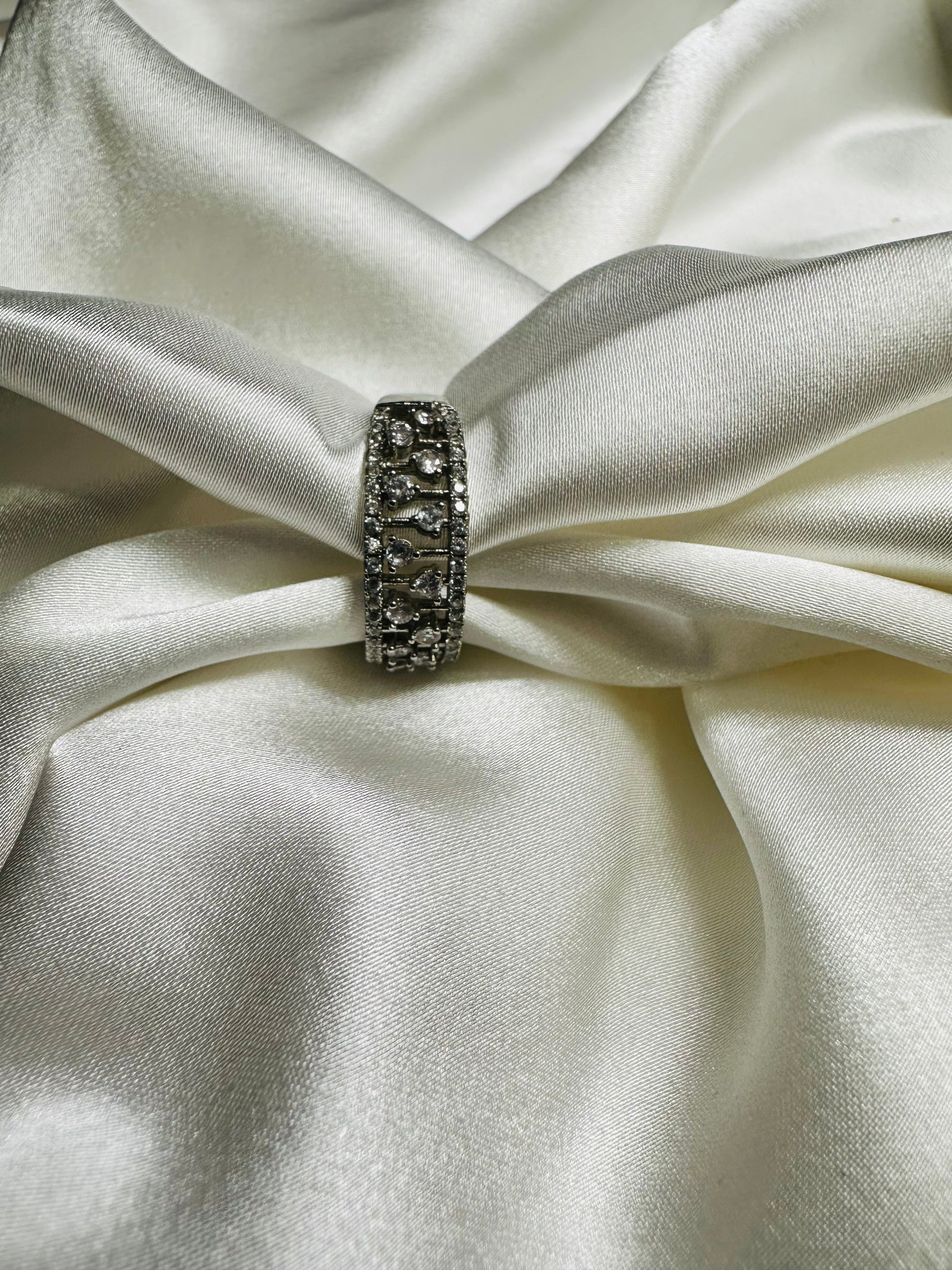 Fashion AD studded stainless steel ring for girls – adjustable and durable