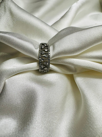 Fashion AD studded stainless steel ring for girls – adjustable and durable