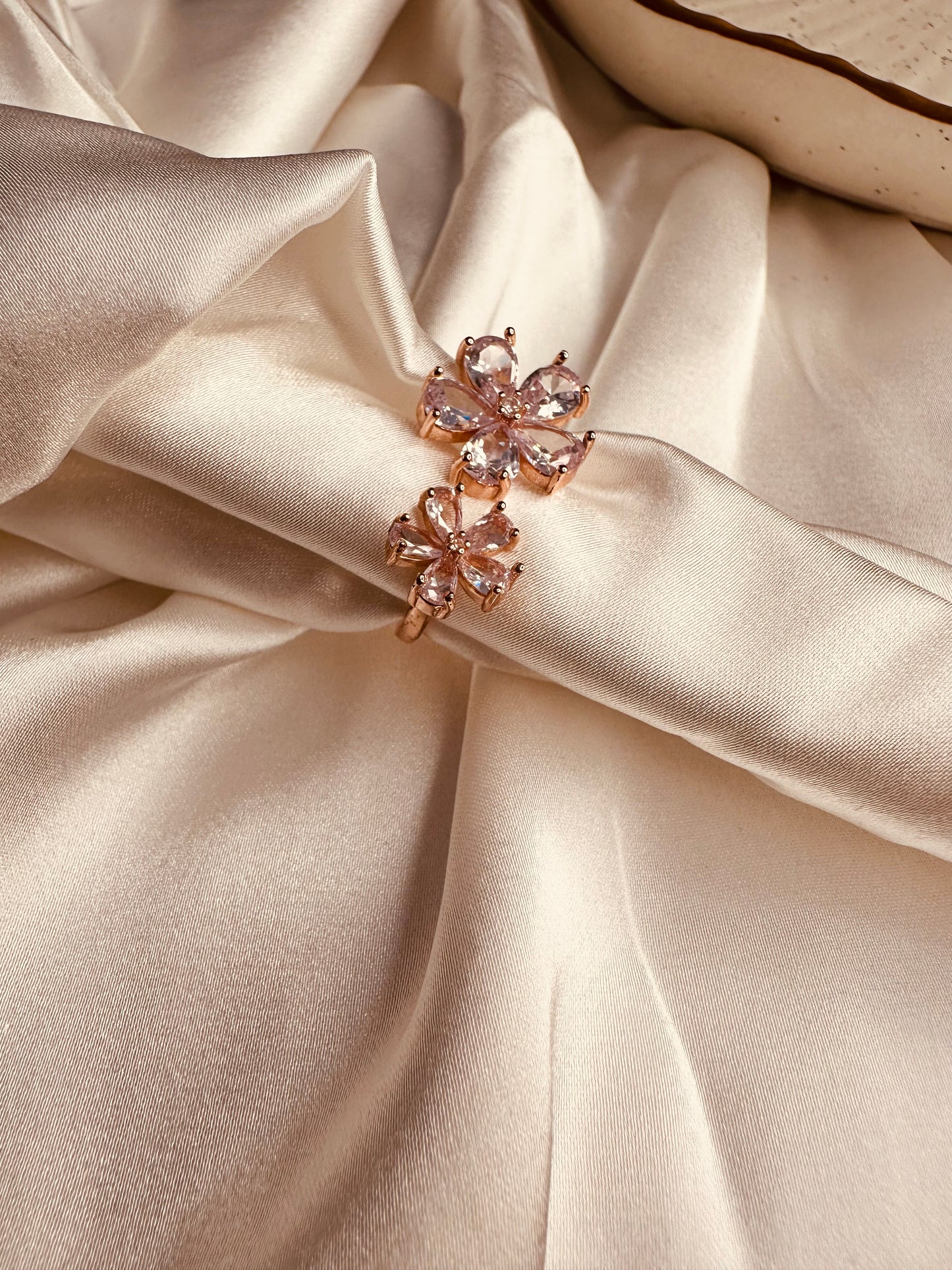 HeyBae Rose Gold Flower Ring with AD stones in premium gift box packaging