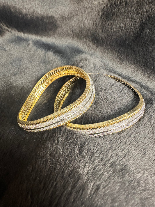 HeyBae Gold AD Designer Bangles Set of 2 with antique gold finish and American Diamonds