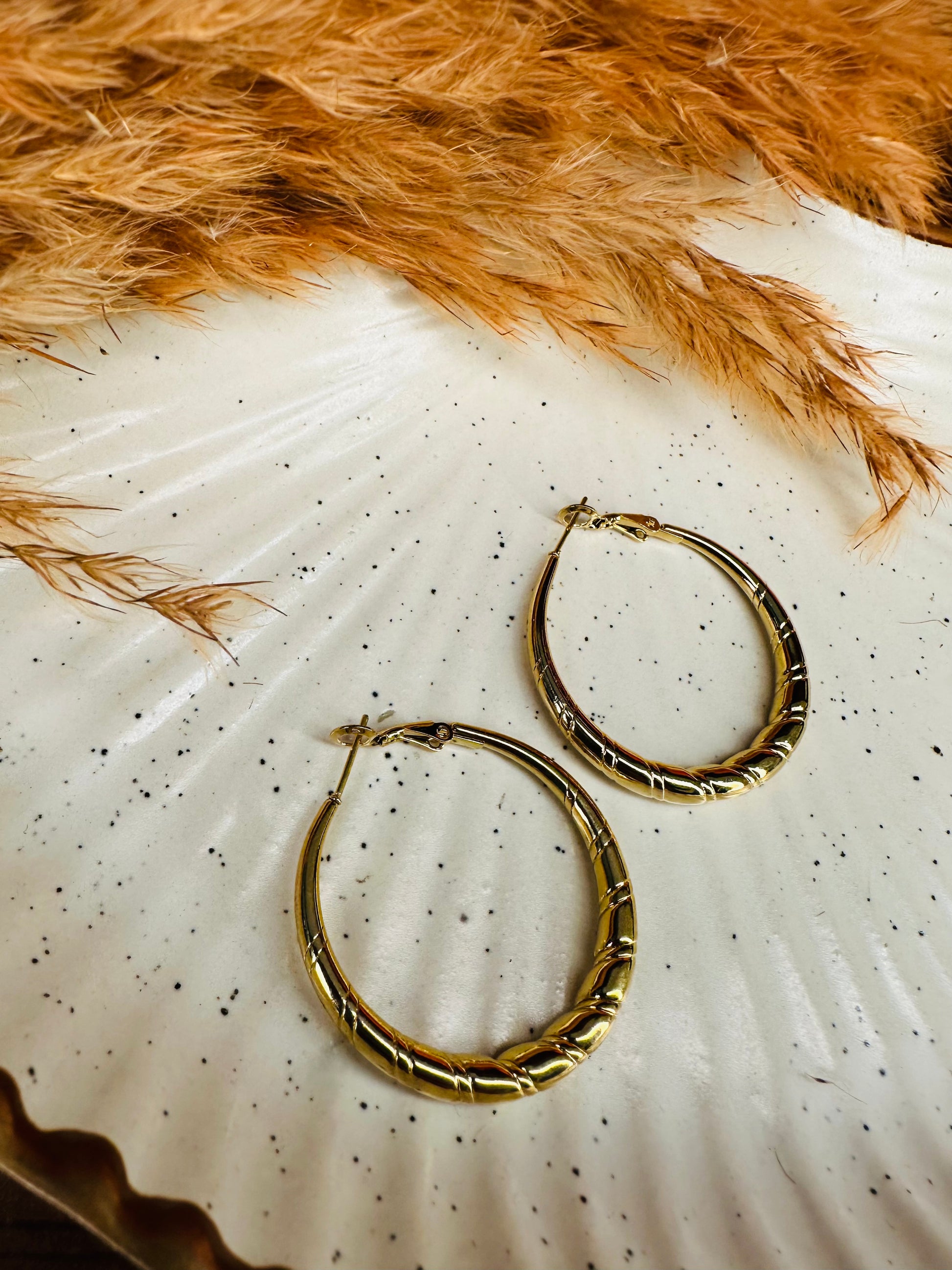 Model Wearing HeyBae Gold Plated Big Hoop Round Earrings