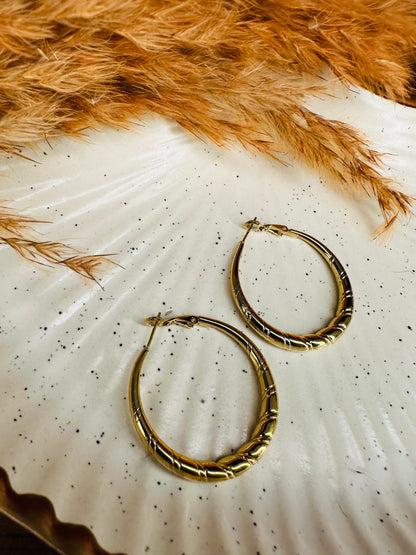 Model Wearing HeyBae Gold Plated Big Hoop Round Earrings