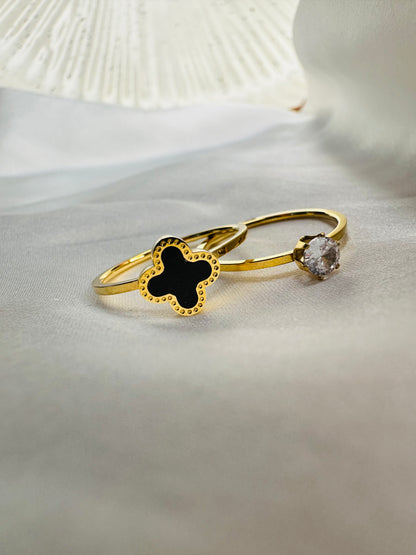 HeyBae Clover and Solitaire ring combo in gold – women’s fashion jewelry