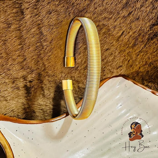HeyBae adjustable gold cuff bracelet for women – close-up view