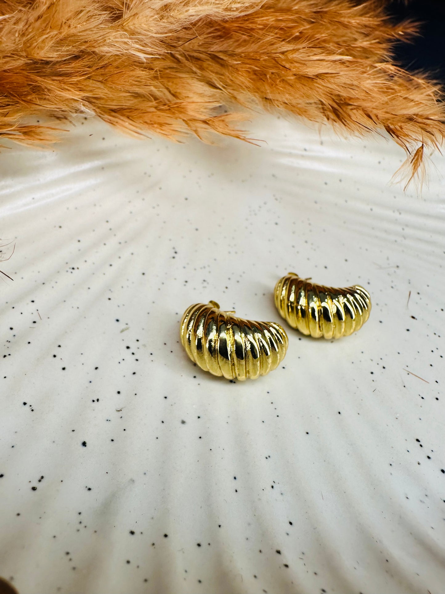 Fashion Flat Display of HeyBae Gold Plated Hoop Earrings with Polished Finish