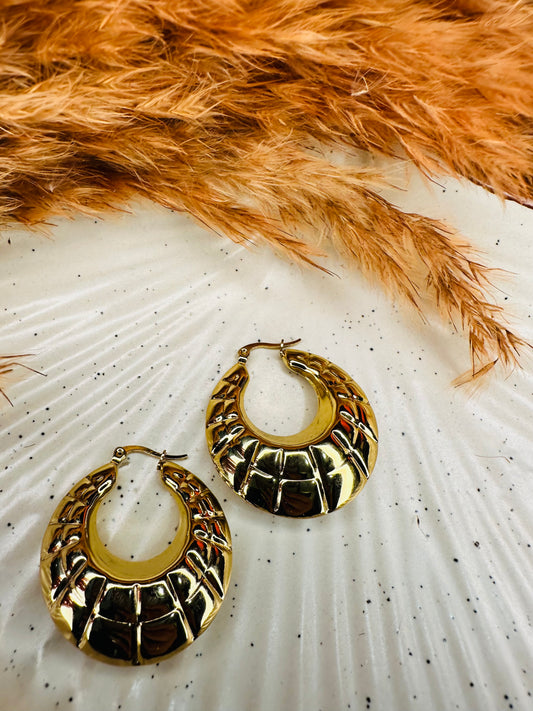 Side Look of HeyBae Gold Plated Hoop Round Earrings