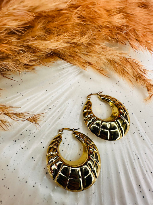 Model Wearing HeyBae Gold Plated Hoop Round Earrings