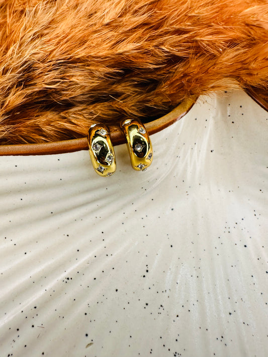 View of HeyBae Gold Plated Hoop Studded Earrings for Women