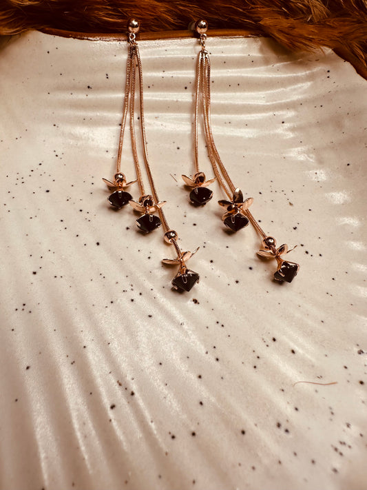 Side Look of HeyBae Gold Long Thread Dangler Earrings for Women