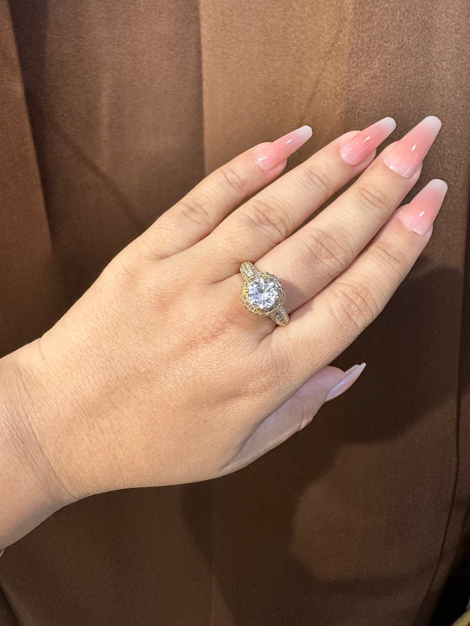HeyBae gold plated solitaire ring front view – elegant stainless steel jewelry for women.