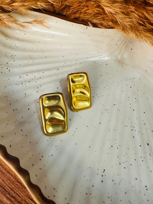 Front View of HeyBae Gold-Plated Textured Minimalist Earrings