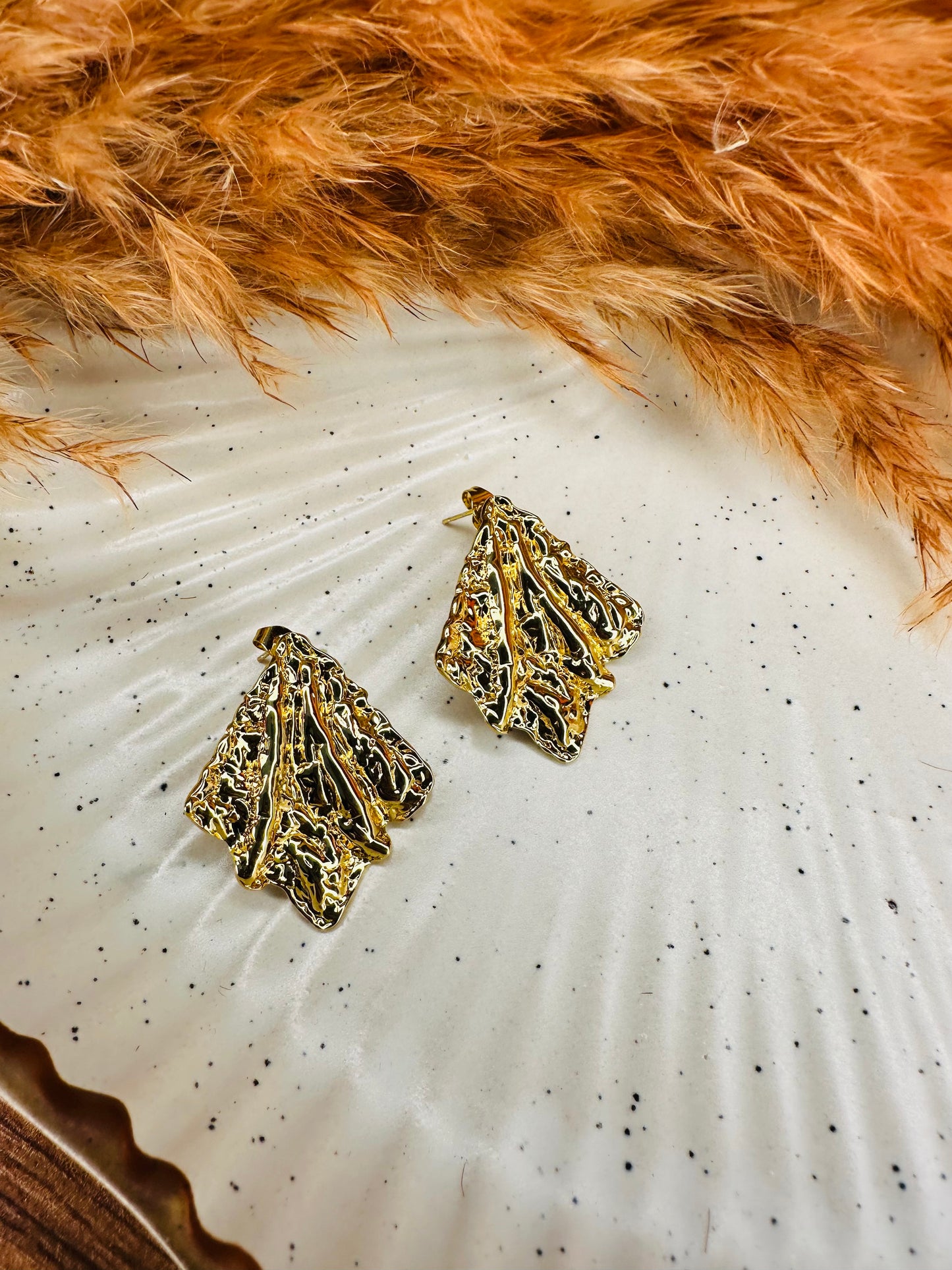 Front View of HeyBae Gold-Tone Abstract Leaf Earrings for Women