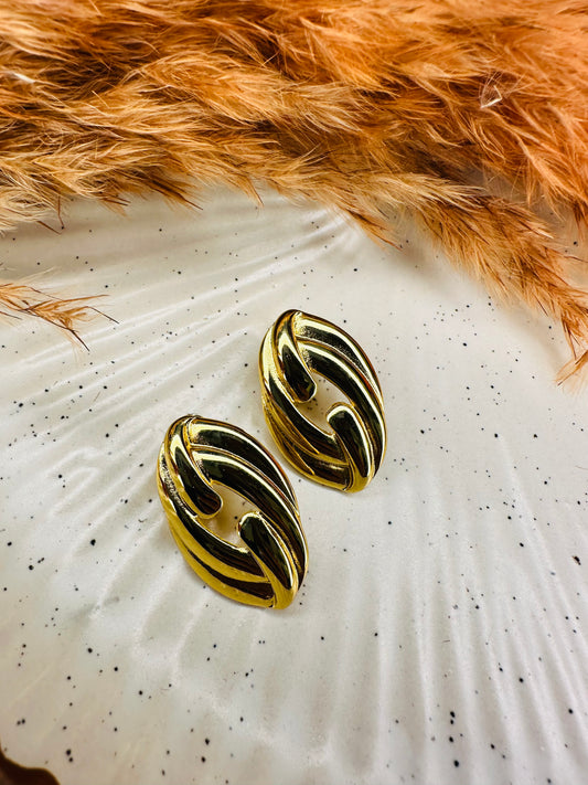 Elegant Front View of HeyBae Gold-Tone Twisted Oval Hoop Earrings for Women