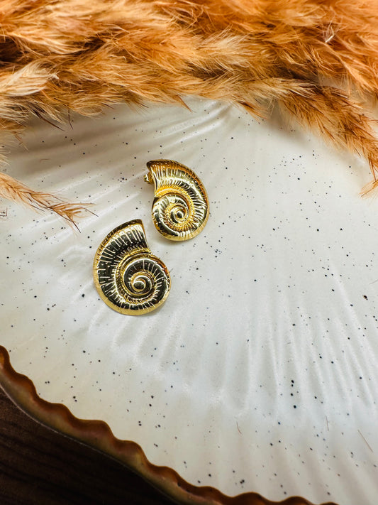 Front View of HeyBae Gold-Tone Twisted Oval Hoop Earrings
