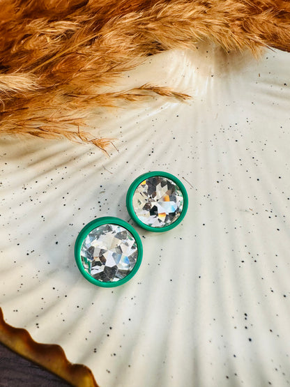 Front View of HeyBae Green Crystal Stud Earrings for Women