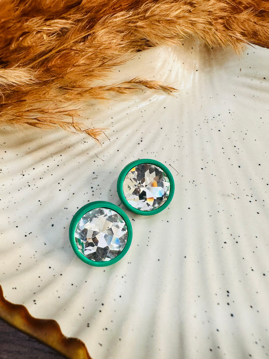 Front View of HeyBae Green Crystal Stud Earrings for Women