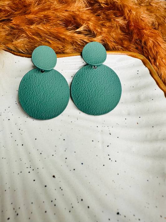 Front View of HeyBae Quirky Double Disc Green Earrings for Women