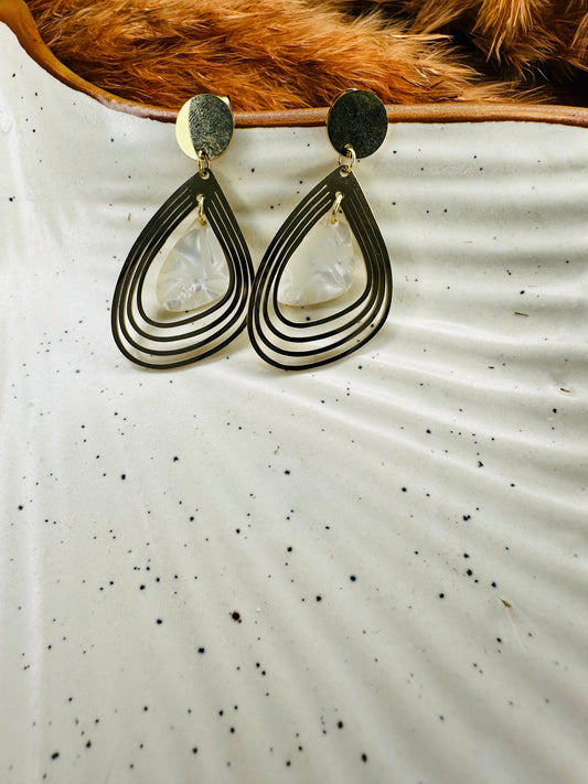 Side View of HeyBae Gold-Plated Layered Teardrop Drop Earrings