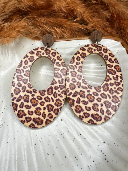 Close-up Detailing of HeyBae Leopard Print Bold Statement Earrings