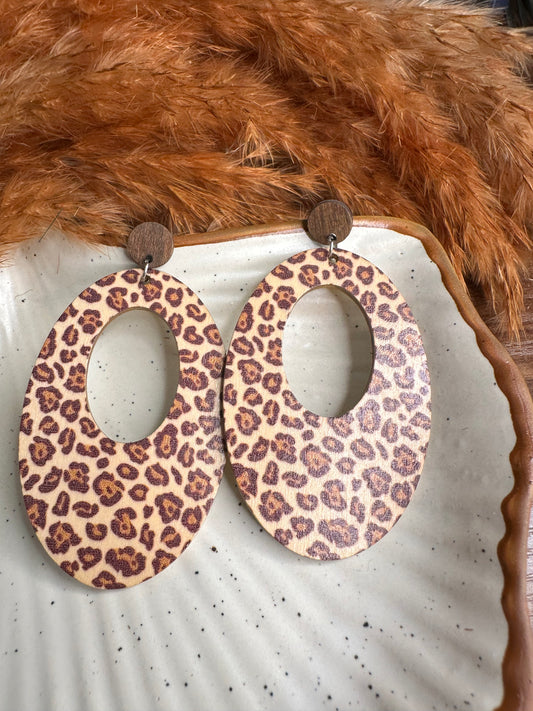 Front View of HeyBae Leopard Print Statement Earrings for Women