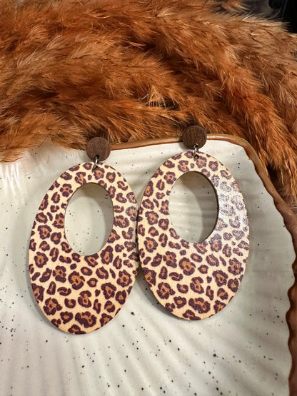 Model Wearing HeyBae Leopard Print Statement Earrings with Trendy Outfit