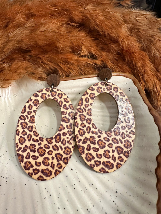 Model Wearing HeyBae Leopard Print Statement Earrings with Trendy Outfit