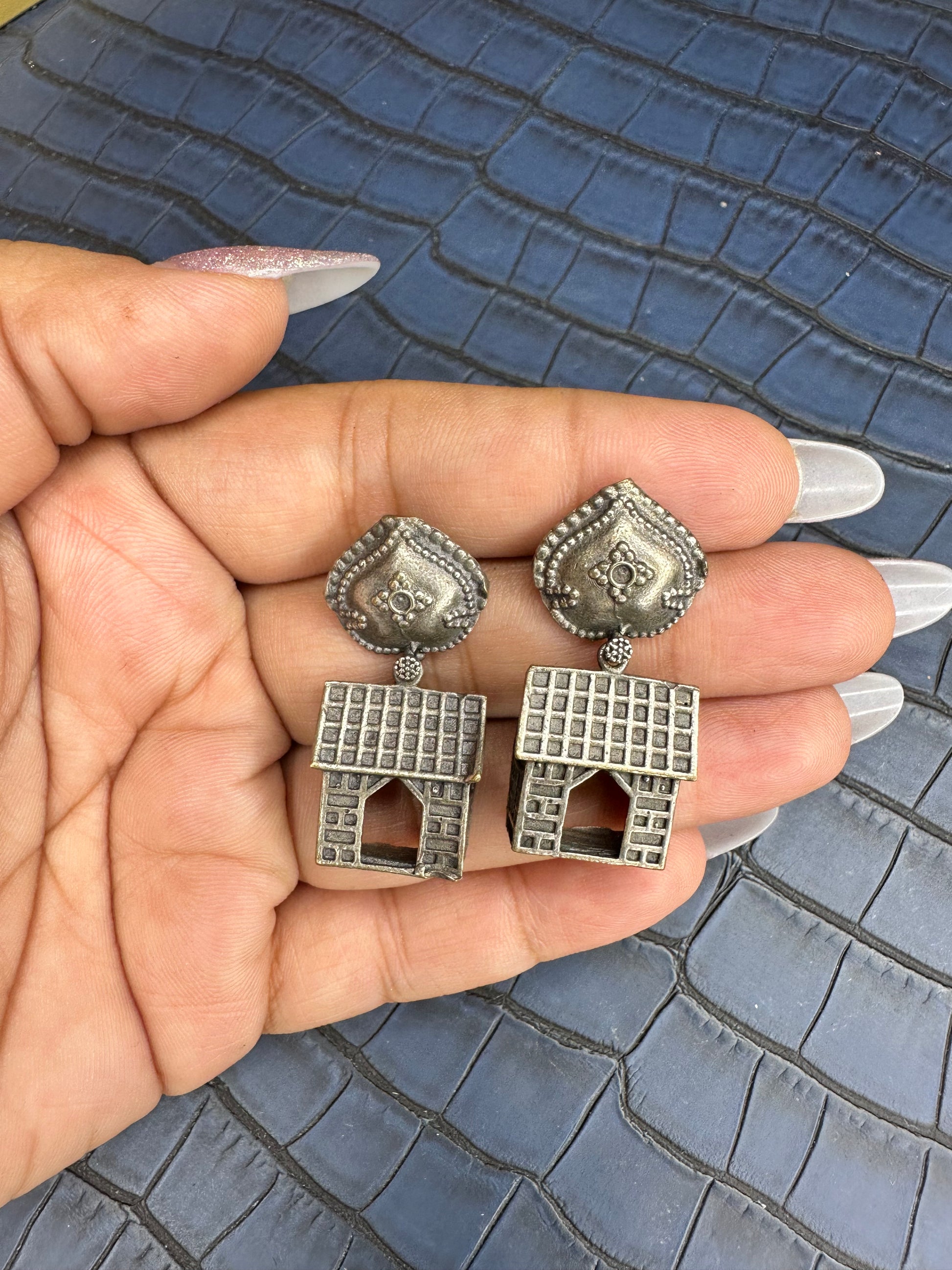 Front View of HeyBae Oxidised Brass Drop Earrings for Women