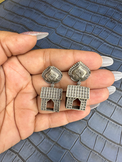 Front View of HeyBae Oxidised Brass Drop Earrings for Women
