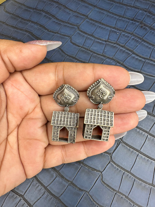 Front View of HeyBae Oxidised Brass Drop Earrings for Women