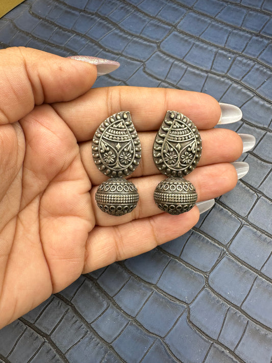 Front View of HeyBae Oxidised Brass Drop Earrings for Women
