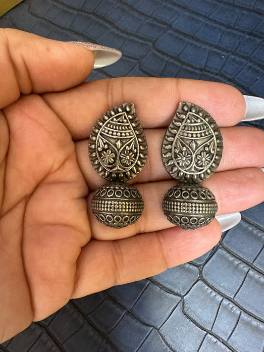 Look of HeyBae Oxidised Drop Earrings with Antique Finish