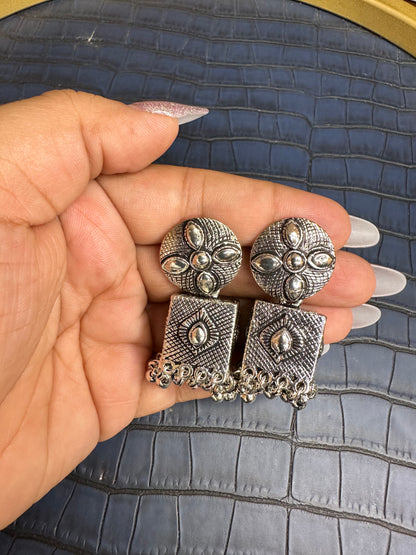 Front View of HeyBae Oxidised Statement Earrings for Women
