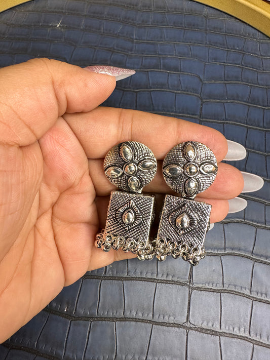 Front View of HeyBae Oxidised Statement Earrings for Women