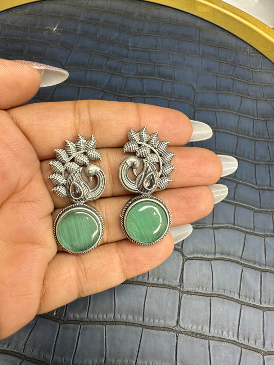 Front View of HeyBae Oxidised Brass Stud Earrings for Women