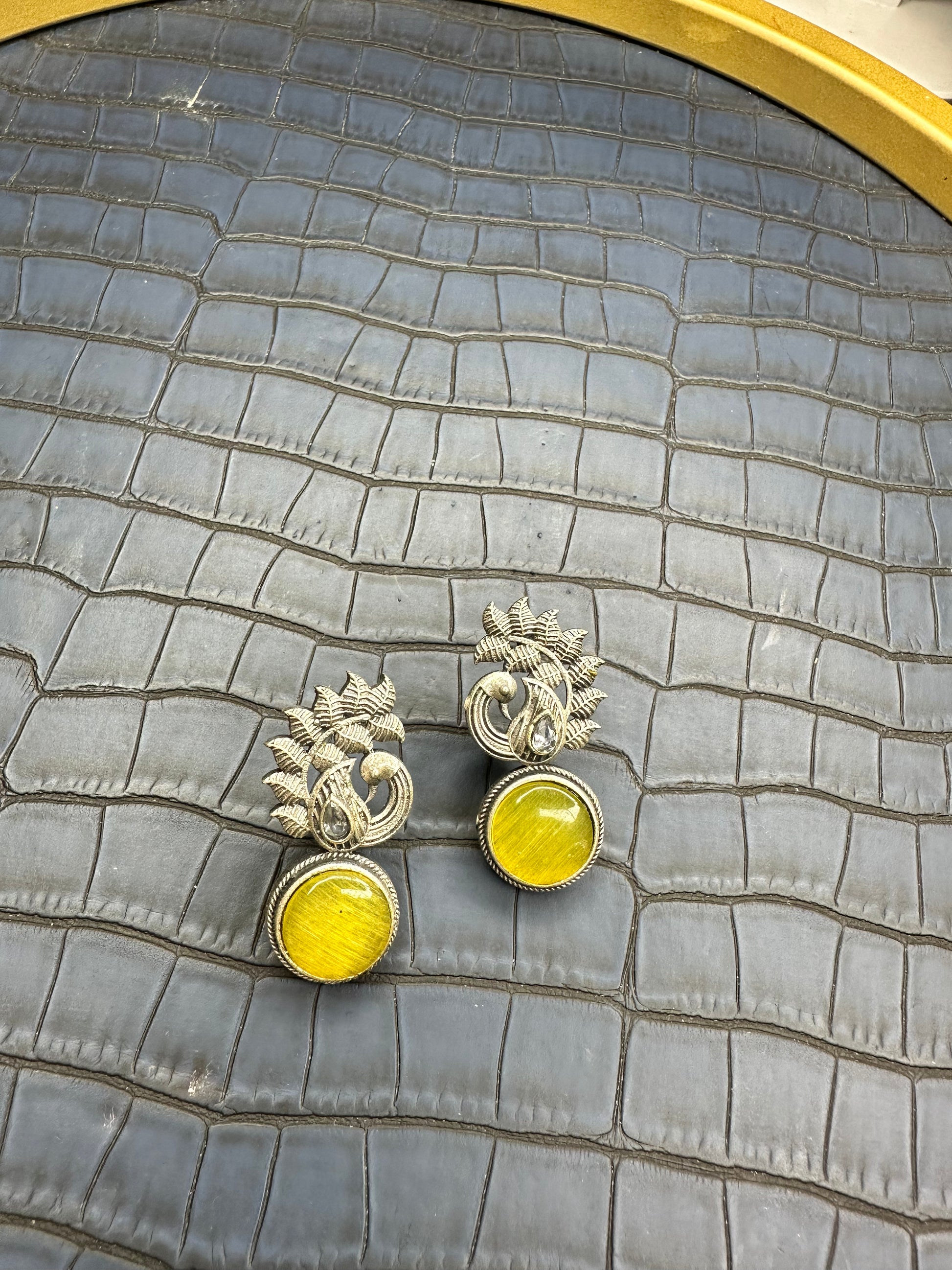 Lifestyle Shot of HeyBae Oxidised Stud Earrings Styled with Saree