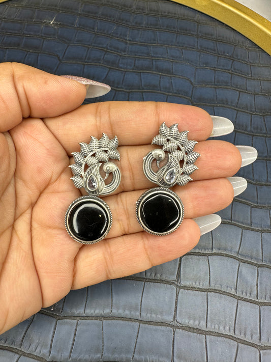 Model Wearing HeyBae Oxidised Stud Earrings with Ethnic Outfit