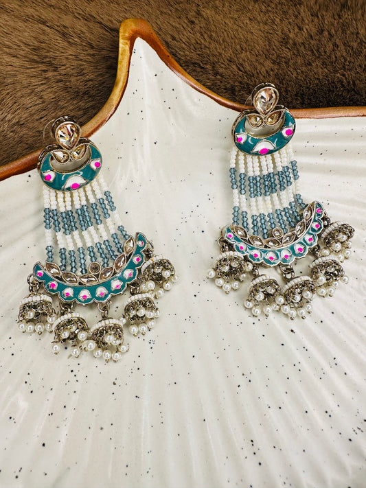 Close-up of Pearl Drop and AD Stone Detailing on Jhumka Earrings