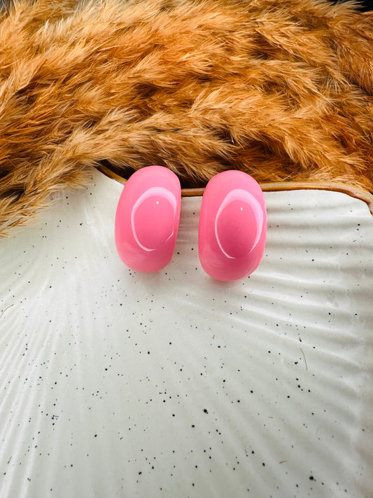Front View of HeyBae Pink Hoop Earrings in Trendy Quirky Style
