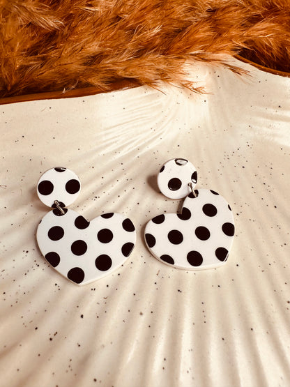 Close-up Detailing of HeyBae Polka Dotted Heart Quirky Earrings