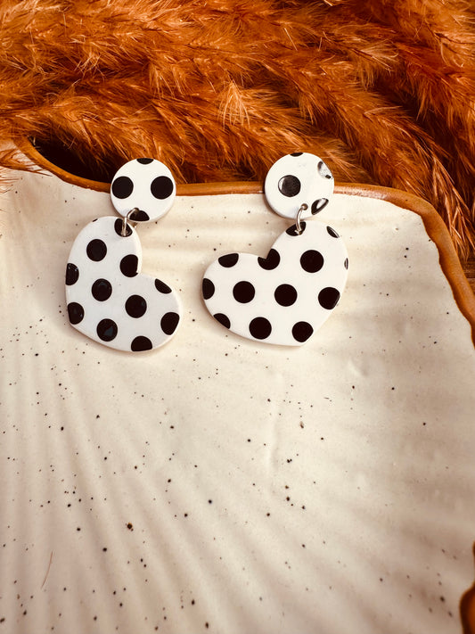 Front View of HeyBae Polka Dotted Heart Quirky Earrings for Women