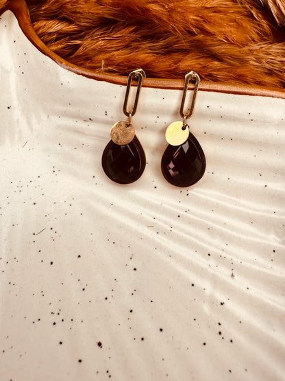 Premium HeyBae black and gold drop earrings with gift box