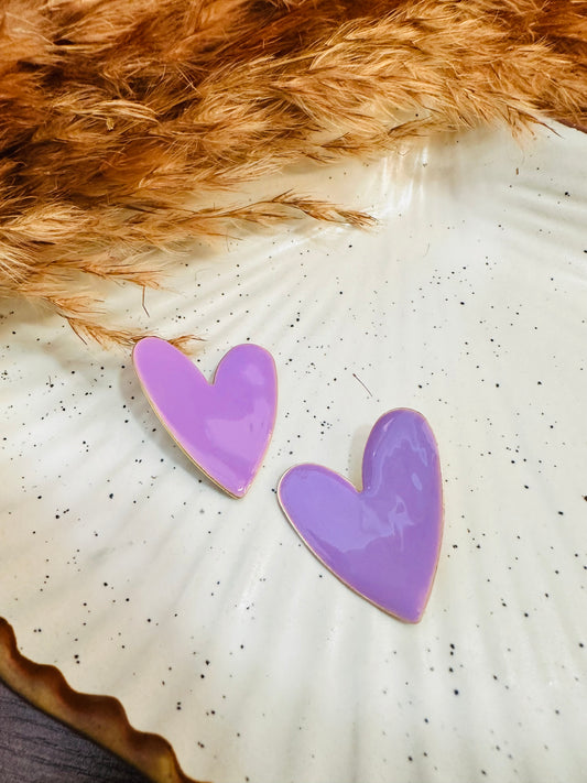 Front View of HeyBae Purple Heart Statement Earrings in Quirky Style