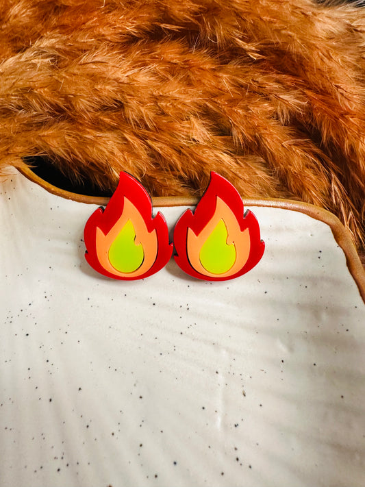 Front View of HeyBae Quirky Flame Earrings in Funky Fun Design