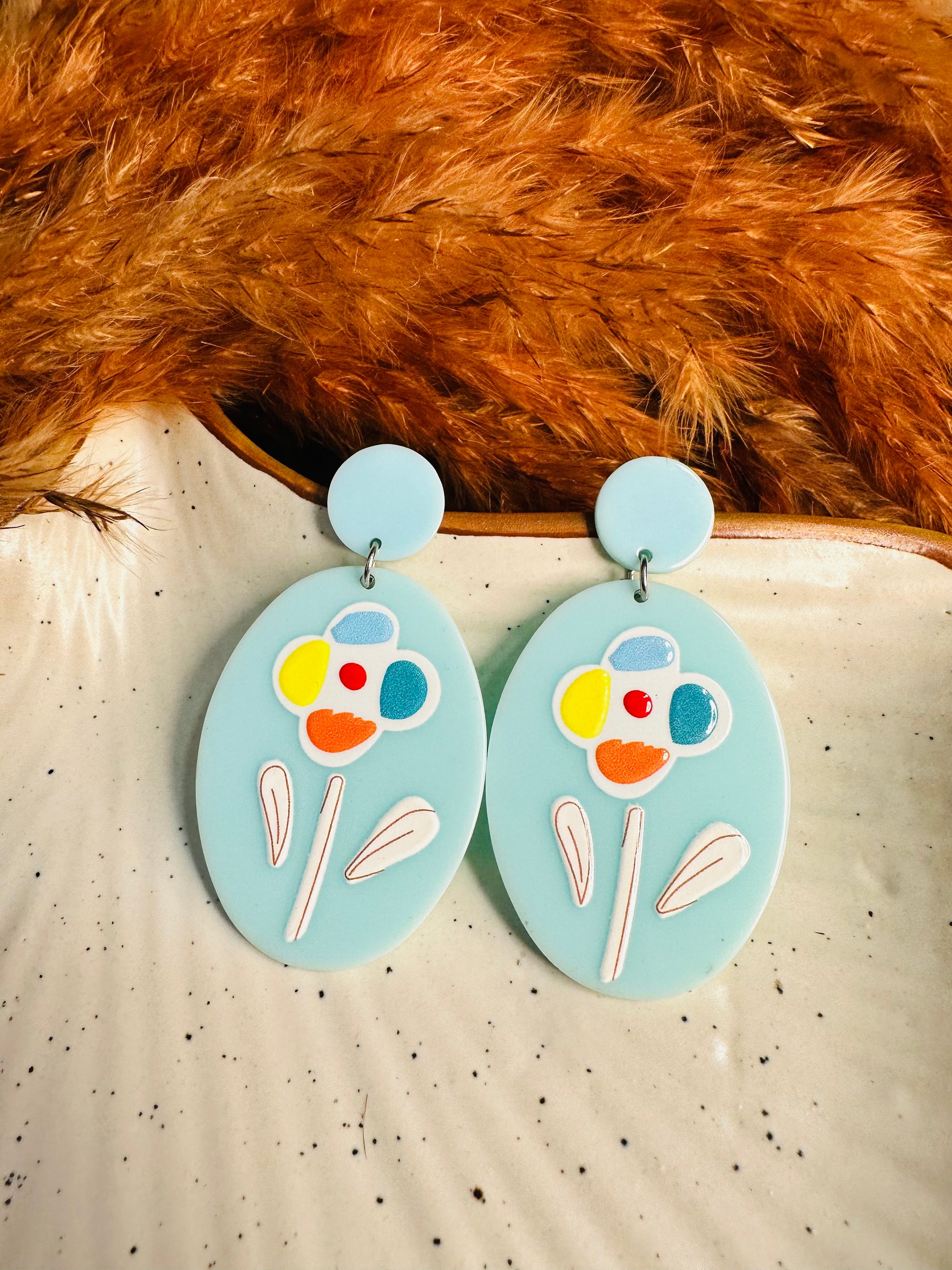 Front View of HeyBae Quirky Floral Statement Earrings for Women