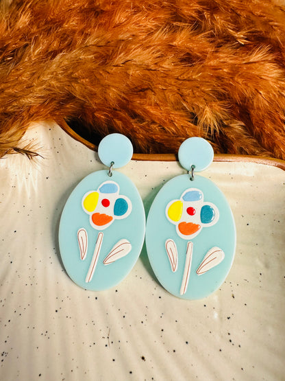 Front View of HeyBae Quirky Floral Statement Earrings for Women