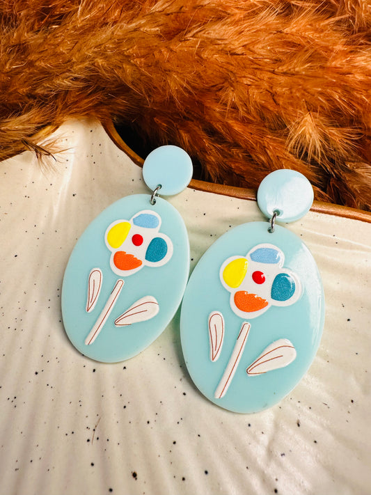 Model Wearing HeyBae Quirky Floral Earrings with Trendy Outfit